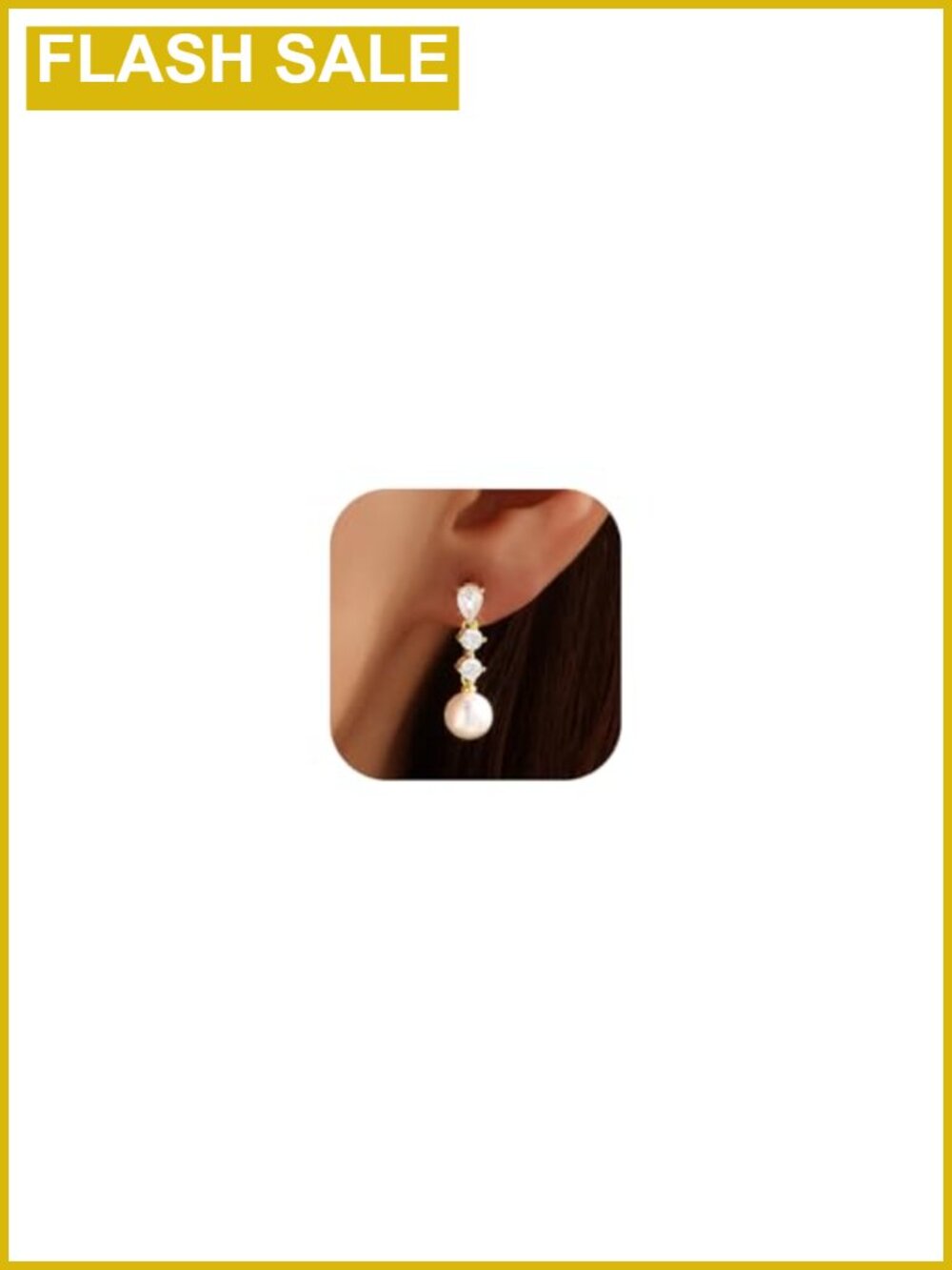 14k Gold Plated Pearl Drop Earrings with Diamond Accents